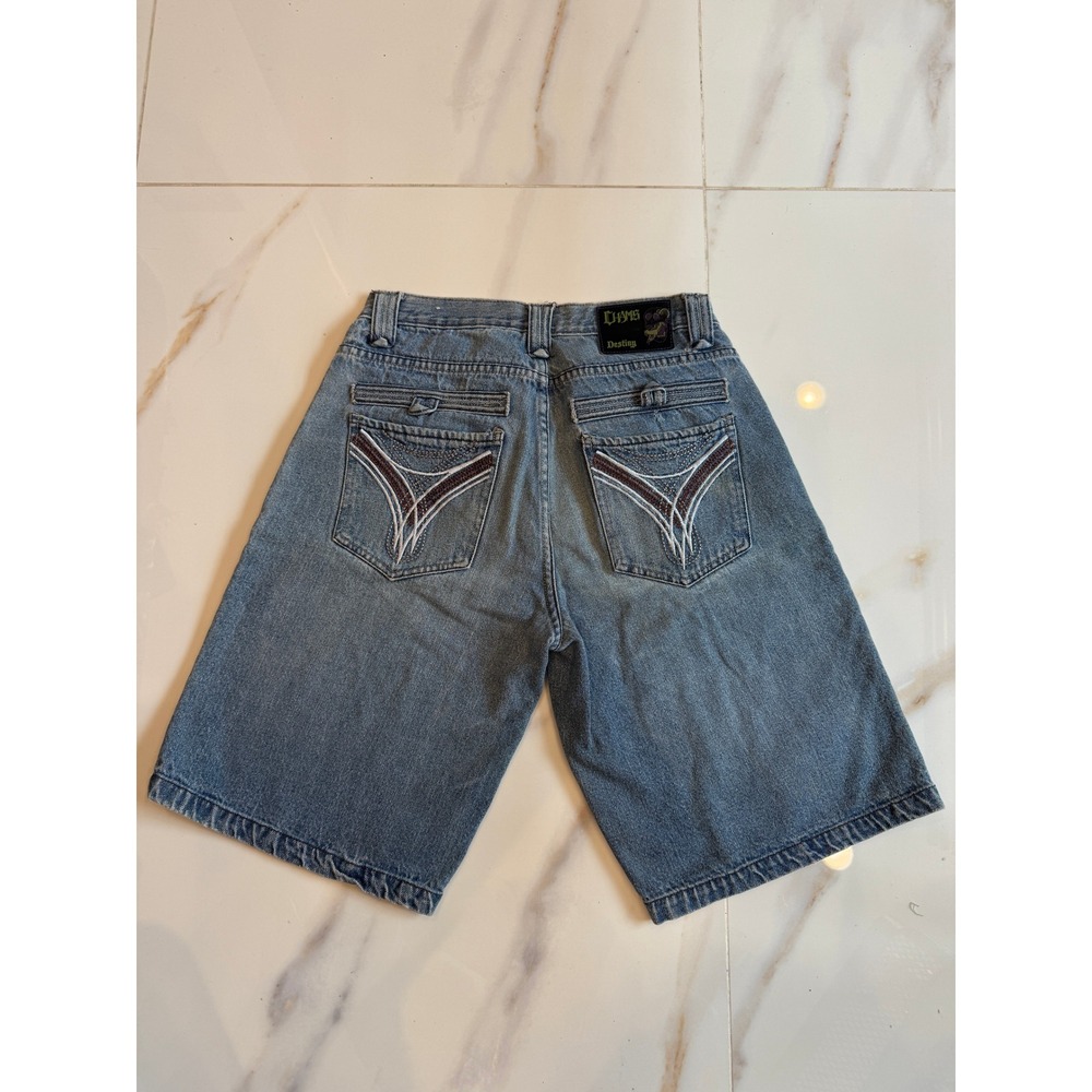 Vintage Chams Destiny Baggy Denim Jorts Mens Blue Embroidered Y2K Skater Shorts